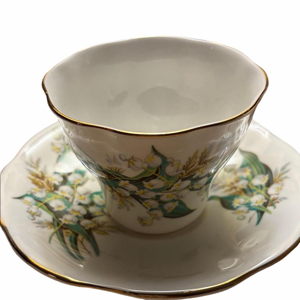 Royal Sea Grave Lilly of Valley GoldTrimmed bone China Teacup and Saucer England